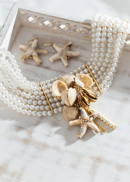 Island 🏝️ Girl Pearl & Starfish Choker & Earring Set