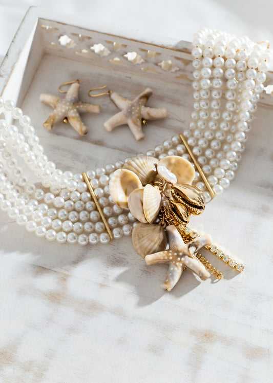 Island 🏝️ Girl Pearl & Starfish Choker & Earring Set