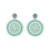 Aqua & Gold Beaded Circle Drop Earrings