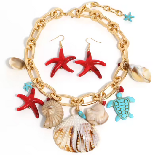 Island 🏝️ Girl - Ocean Charm Necklace and Starfish Earring Set