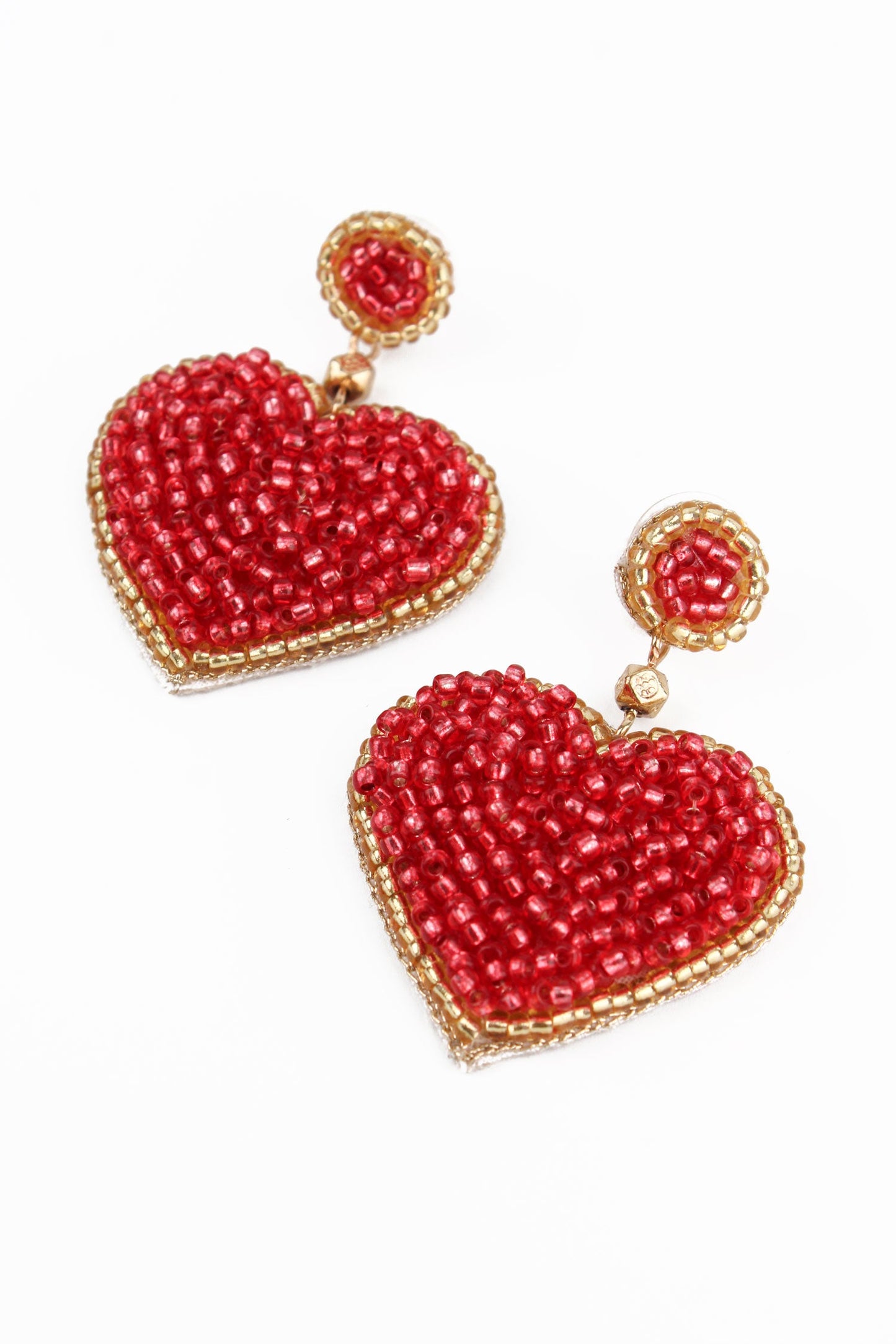 Classic Red Beaded Heart Earrings - Galentines Collection X