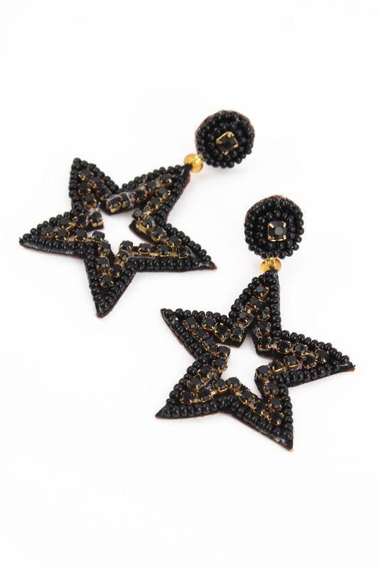 Star Drop Earrings in Black & Gold