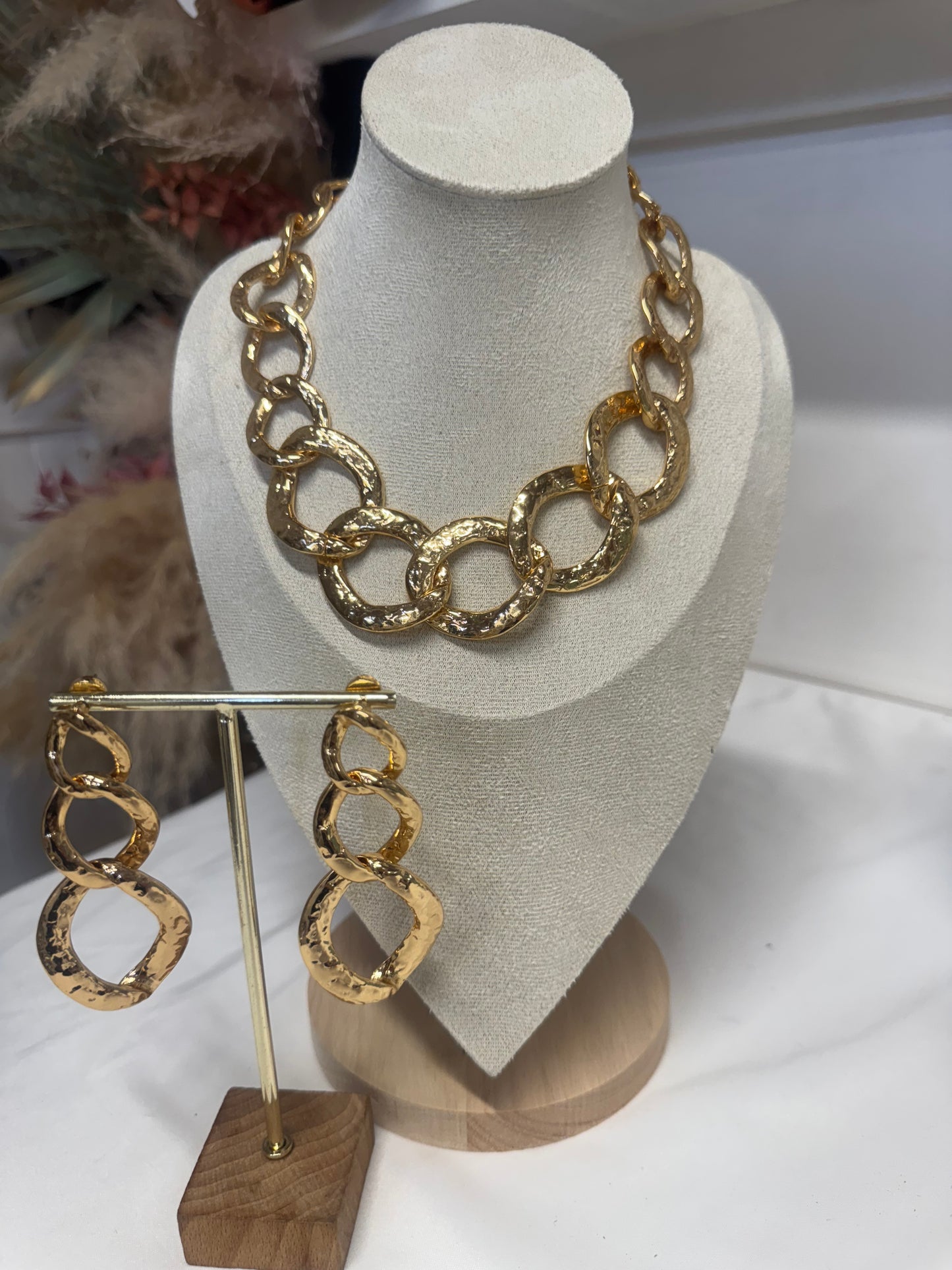 Shimeray Gold Chain Choker & Chain Drop Earring Set