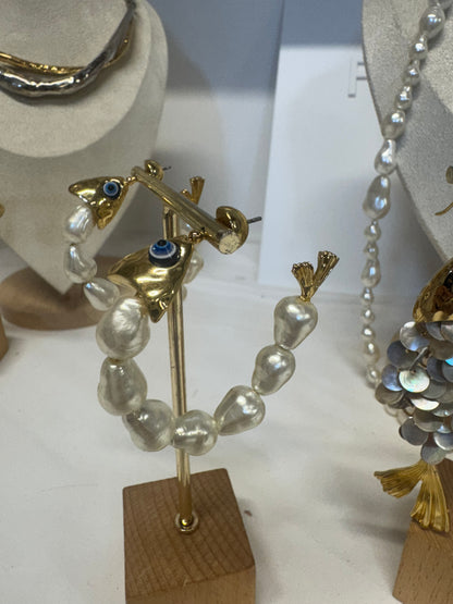 Baroque Pearl Long
Necklace & Pearl Fish Hoop Earring Set