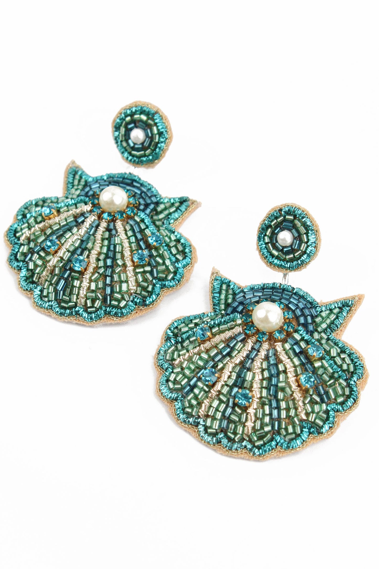 Miami Metallic Shell Earrings in Turquoise, Pink & Gold