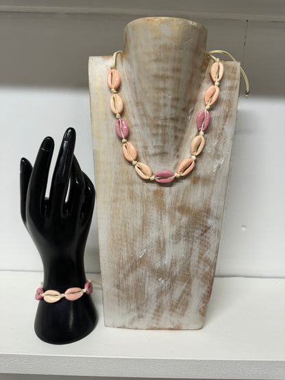 Pink & Neutral Shell Choker & Bracelet Set