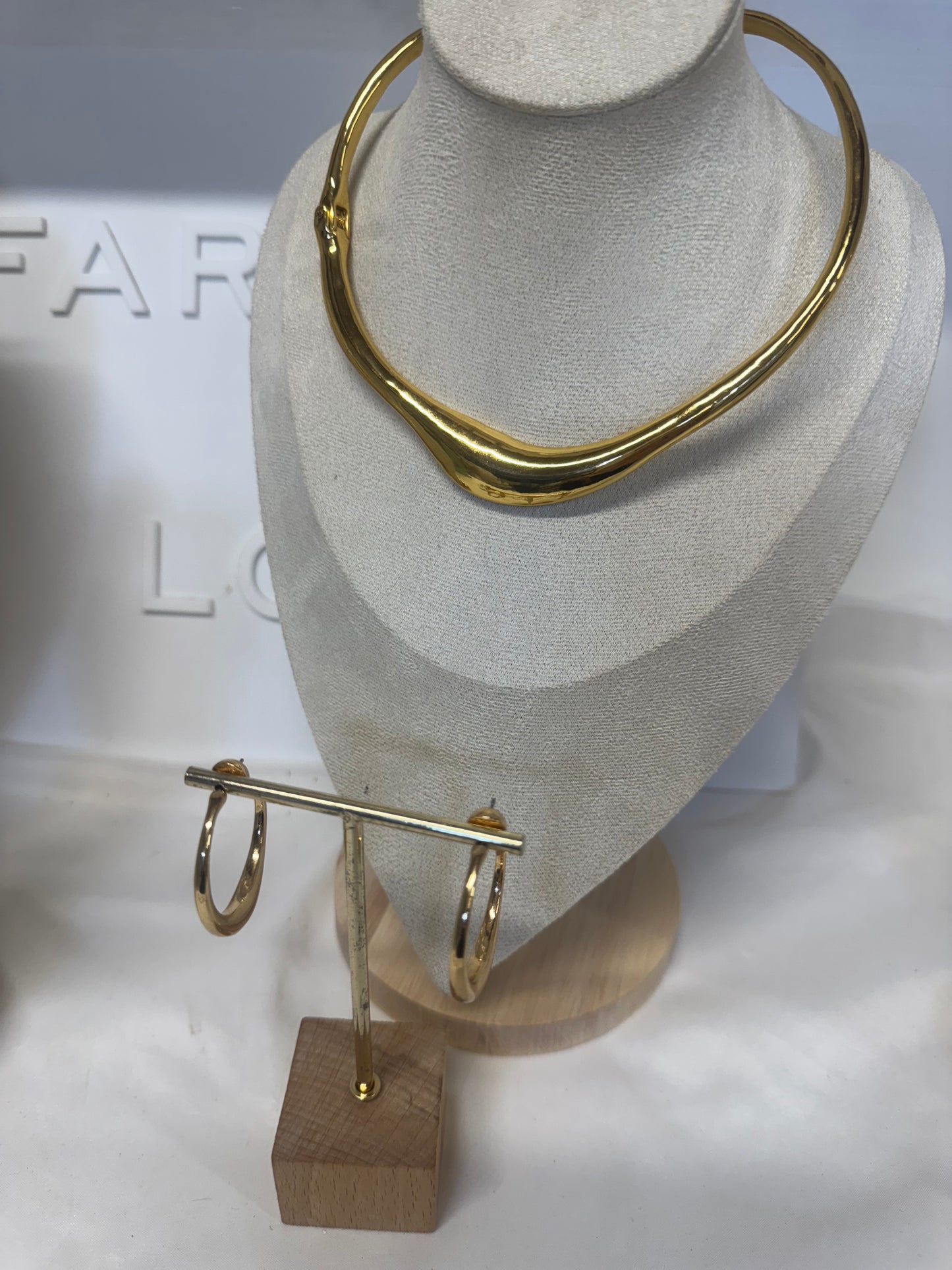 Shimeray Organic Slim Torque Choker Necklace & Earring Set in Gold