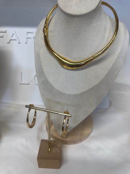 Shimeray Organic Slim Torque Choker Necklace & Earring Set in Gold