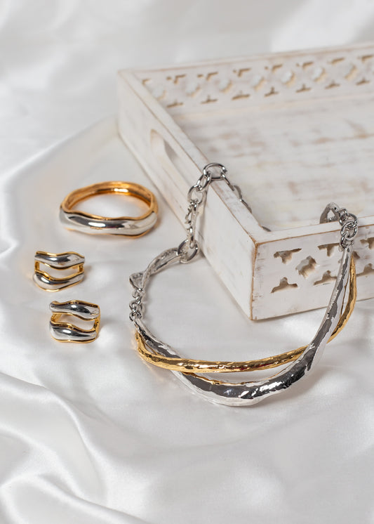 Shimeray Mixed Metal Choker, Bangle & Hoop Earring Set