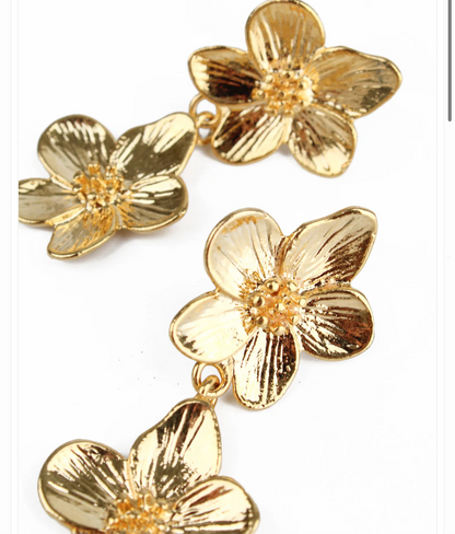 Double Drop Gold Flower Earrings