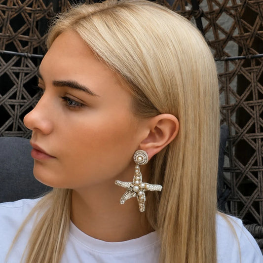 Luxe White Pearl Starfish Earrings