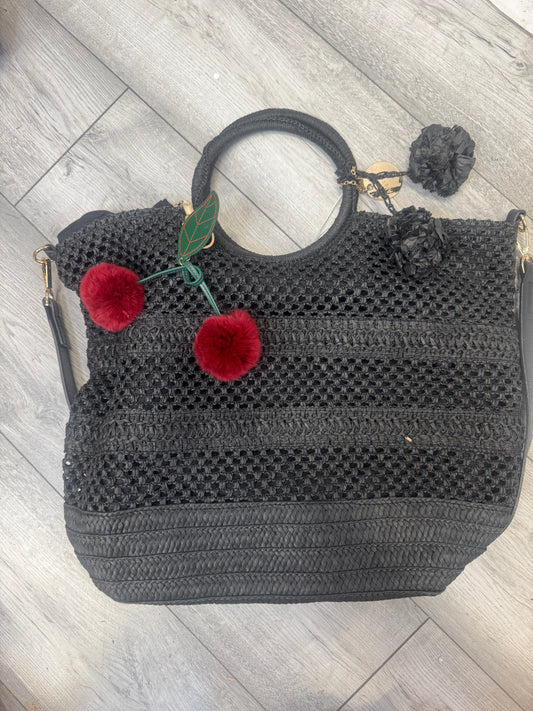 Alex Max Black Woven Tote Bag with cross body strap