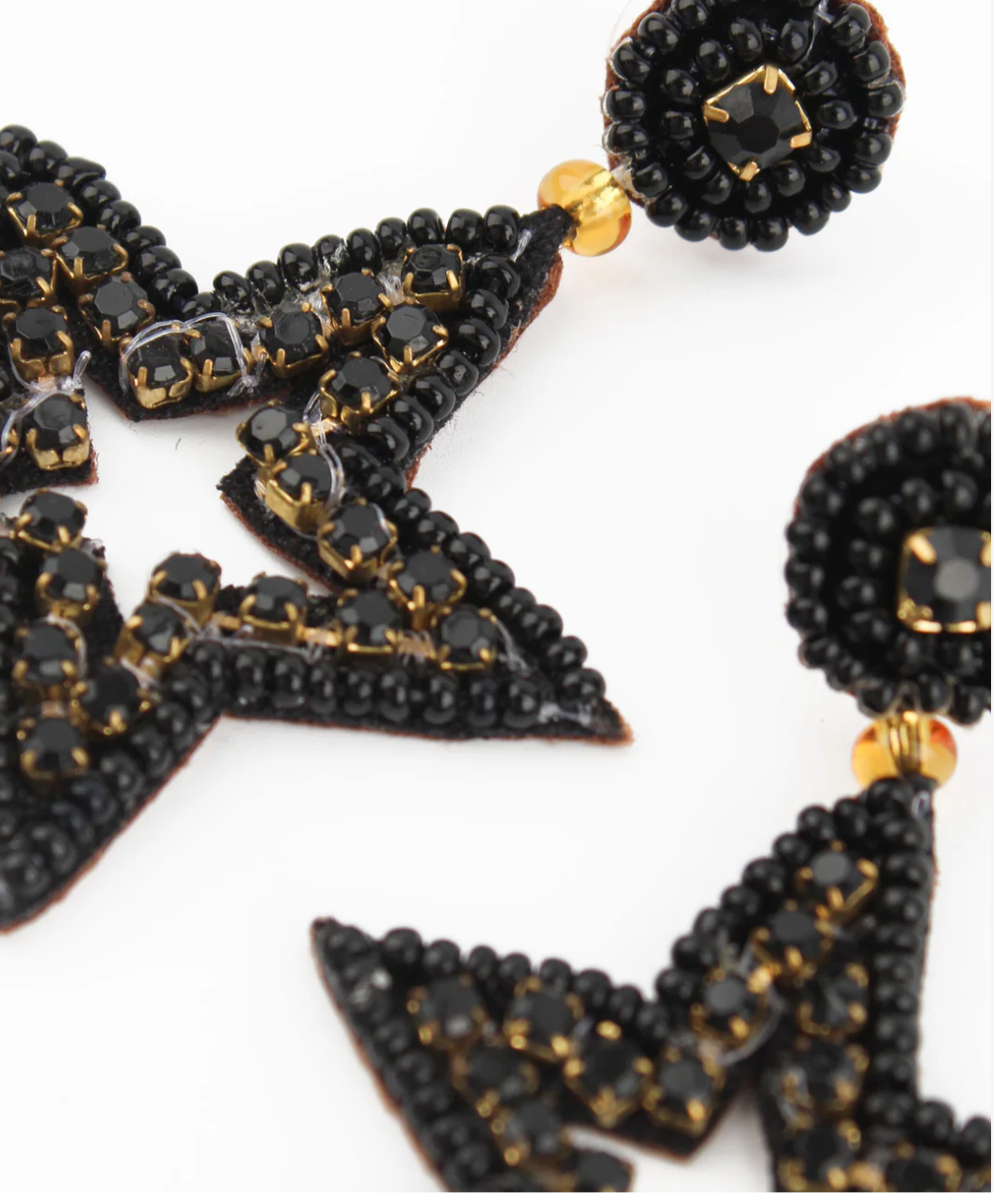 Black Beaded Star Drop Earrings