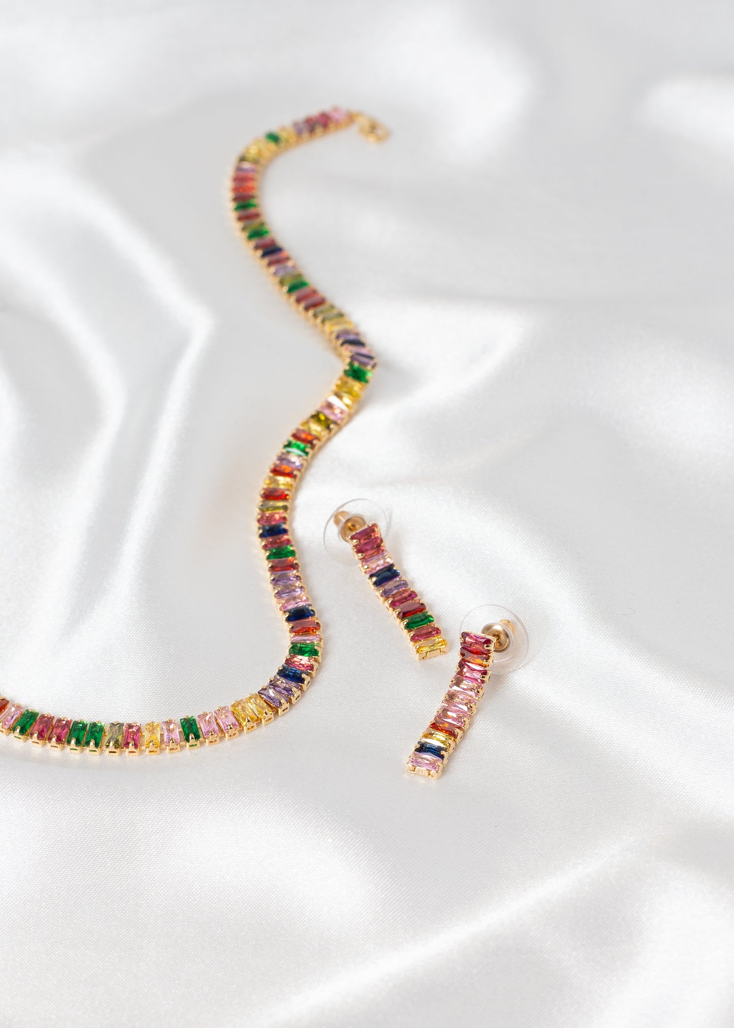 Baguette Style Necklace & Earring Sets in Silver, Gold & Rainbow 🌈
