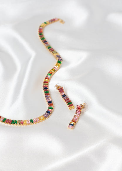 Baguette Style Necklace & Earring Sets in Silver, Gold & Rainbow 🌈