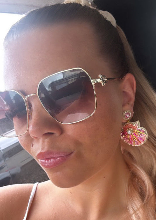 Miami Metallic Shell Earrings in Turquoise, Pink & Gold