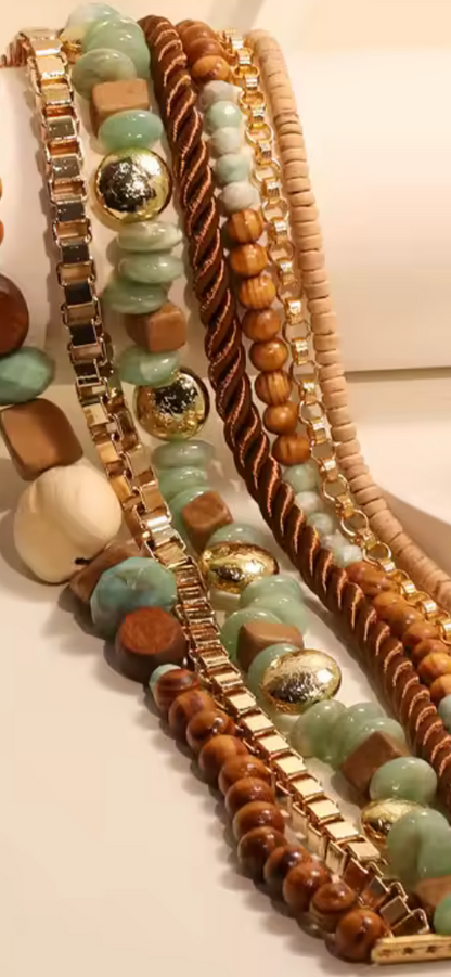 Island Girl Exaggerated Beads & Buttons Choker Necklace Set In Turquoise Blue (Copy)