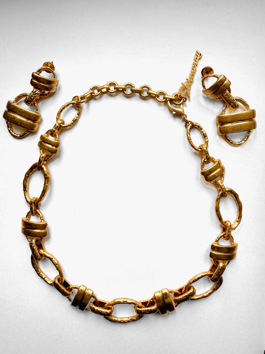 Tara Brushed Gold Chain Reaction Necklace &Earring Set