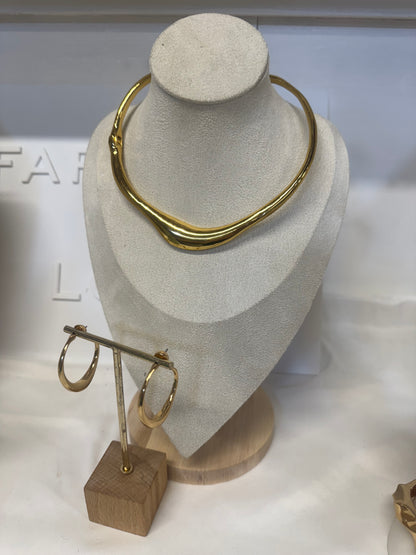 Shimeray Organic Slim Torque Choker Necklace & Earring Set in Gold