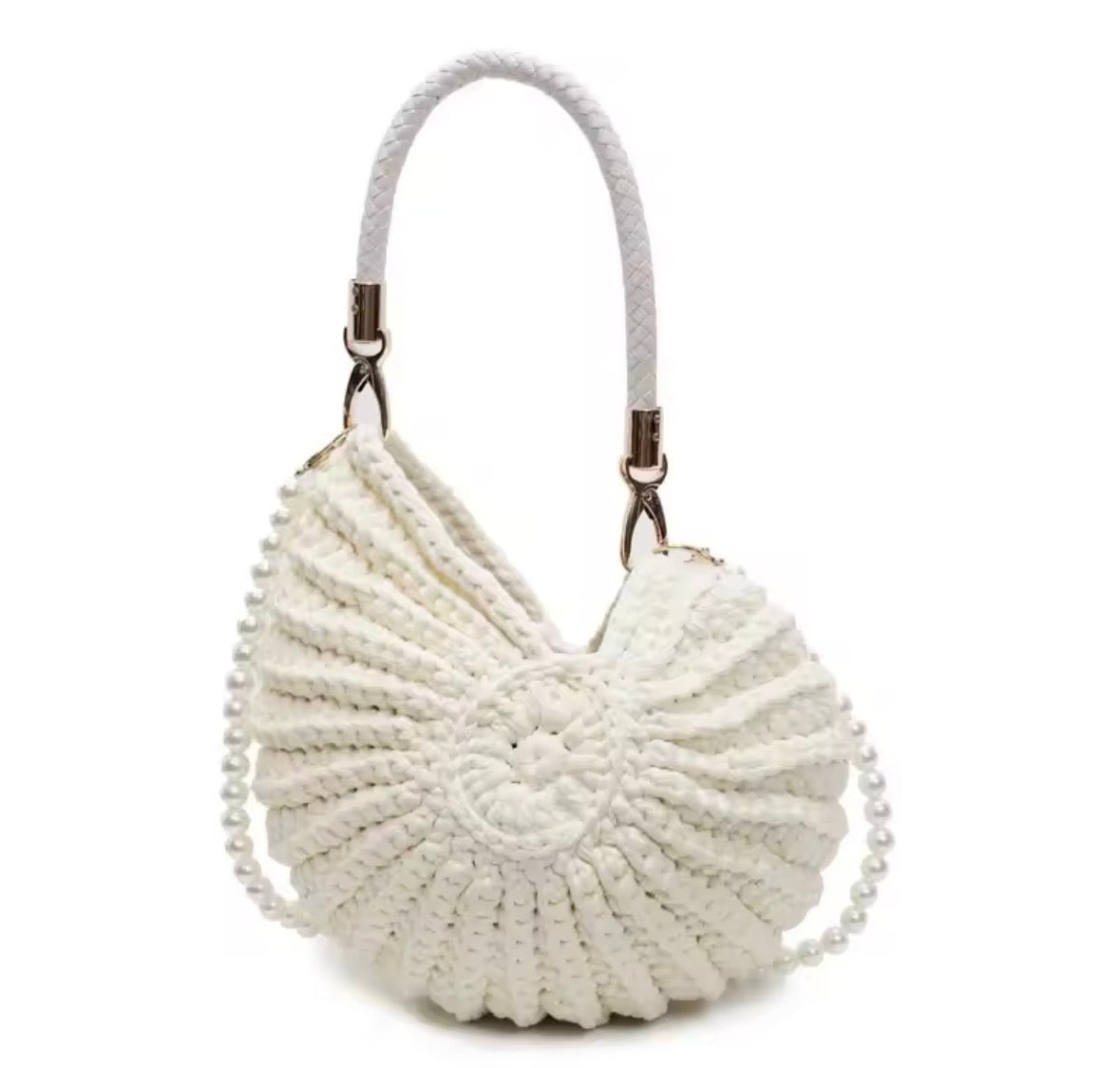 Crochet & Pearl Conch Shell Bag