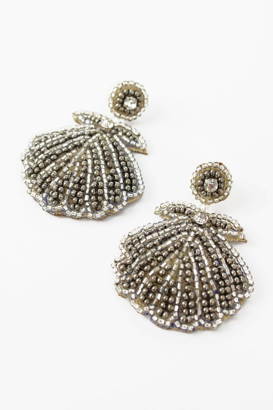 Sophie Beaded Shimmer Shell Drop Earrings In Silver