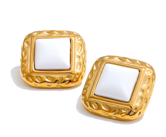Hammered Gold Aura Earrings in White