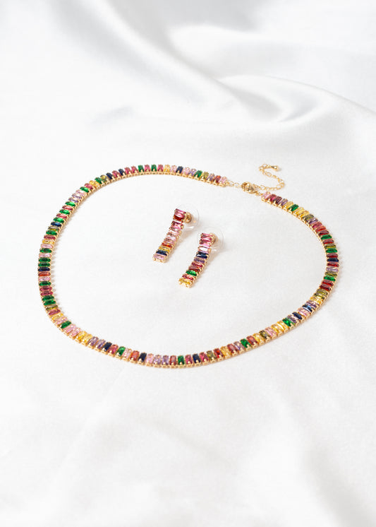 Baguette Style Necklace & Earring Sets in Silver, Gold & Rainbow 🌈