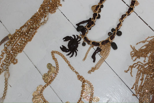 Lucky Crab - Ribbon Charm Necklace In Brown