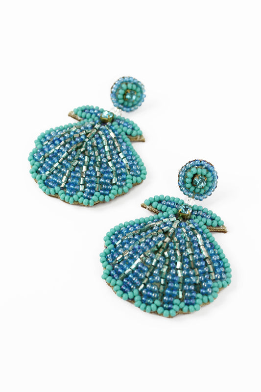 Sophie Beaded Shimmer Shell Drop Earrings In Blue