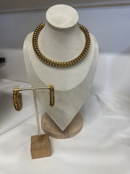 Shimeray Gold Spiral Choker & Hoop Earring Set