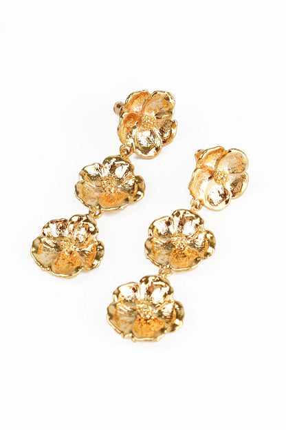 Triple Drop Gold Flower Earrings