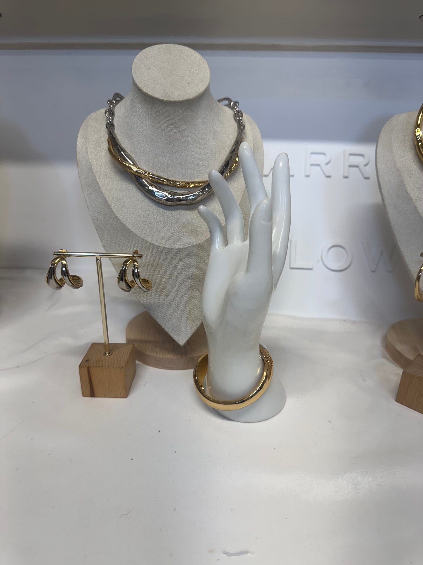 Shimeray Mixed Metal Choker, Bangle & Hoop Earring Set