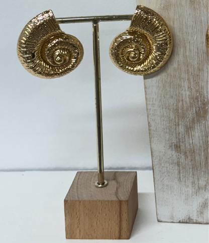 Large Siren Round Shell Earrings in Gold