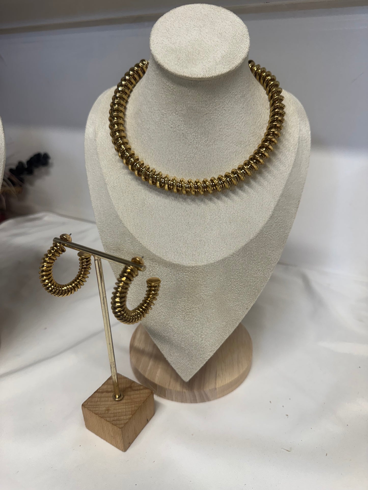 Shimeray Gold Spiral Choker & Hoop Earring Set