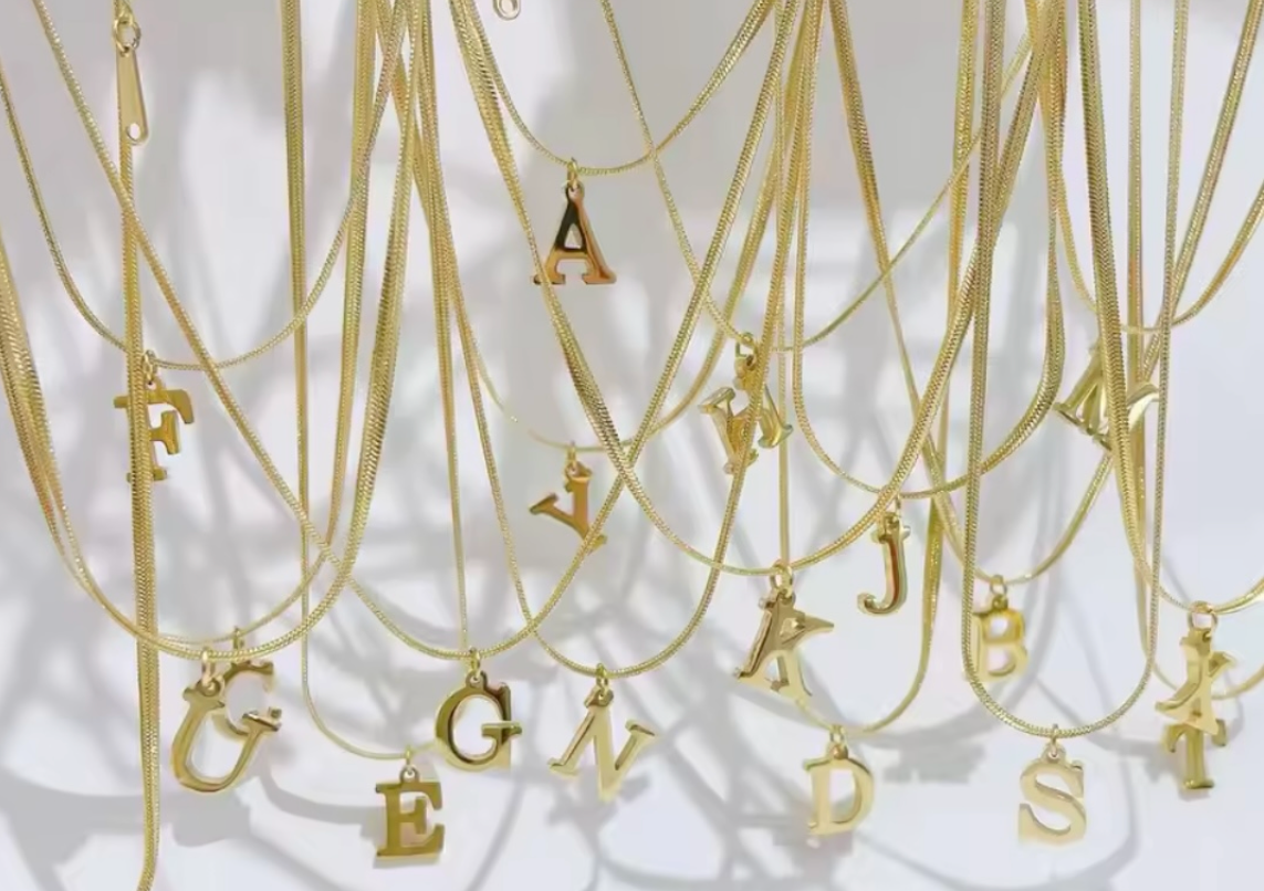 Dainty Snake Chain  Initial Necklaces In Gold