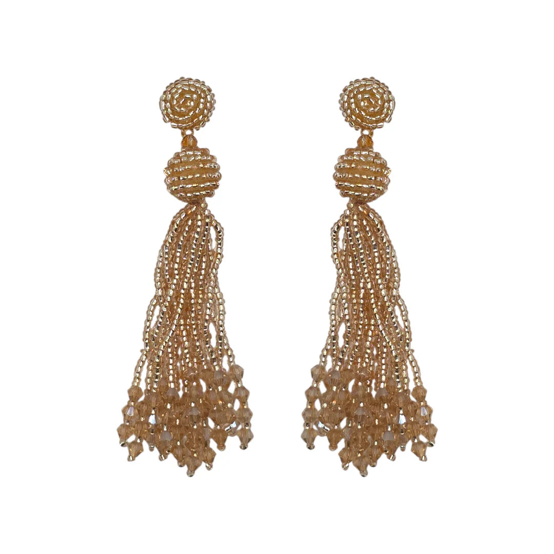 Opaque Peach Crystal Tassel Earrings