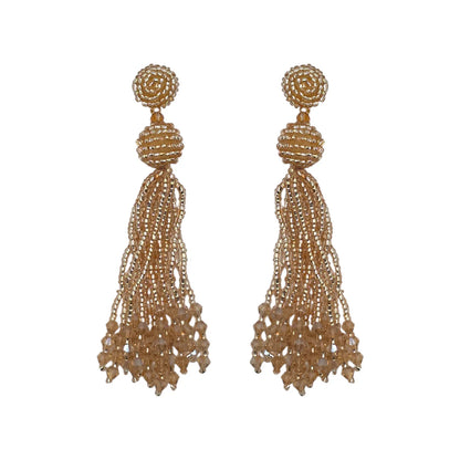 Opaque Peach Crystal Tassel Earrings