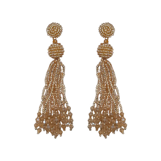 Opaque Peach Crystal Tassel Earrings
