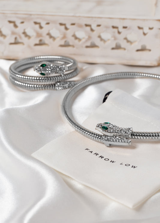 Entwined Serpent Collar & Bracelet Sets In Gold & Silver