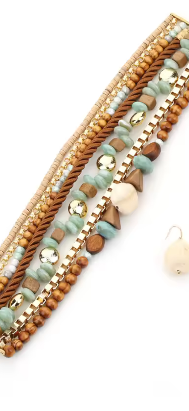 Island Girl Exaggerated Beads & Buttons Choker Necklace Set In Turquoise Blue (Copy)