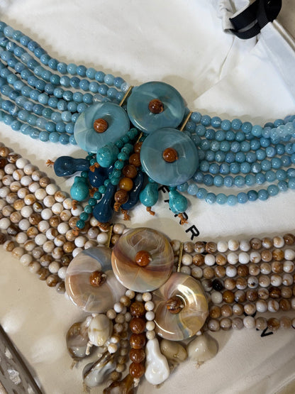 Island Girl Exaggerated Beads & Buttons Choker Necklace Set In Cream