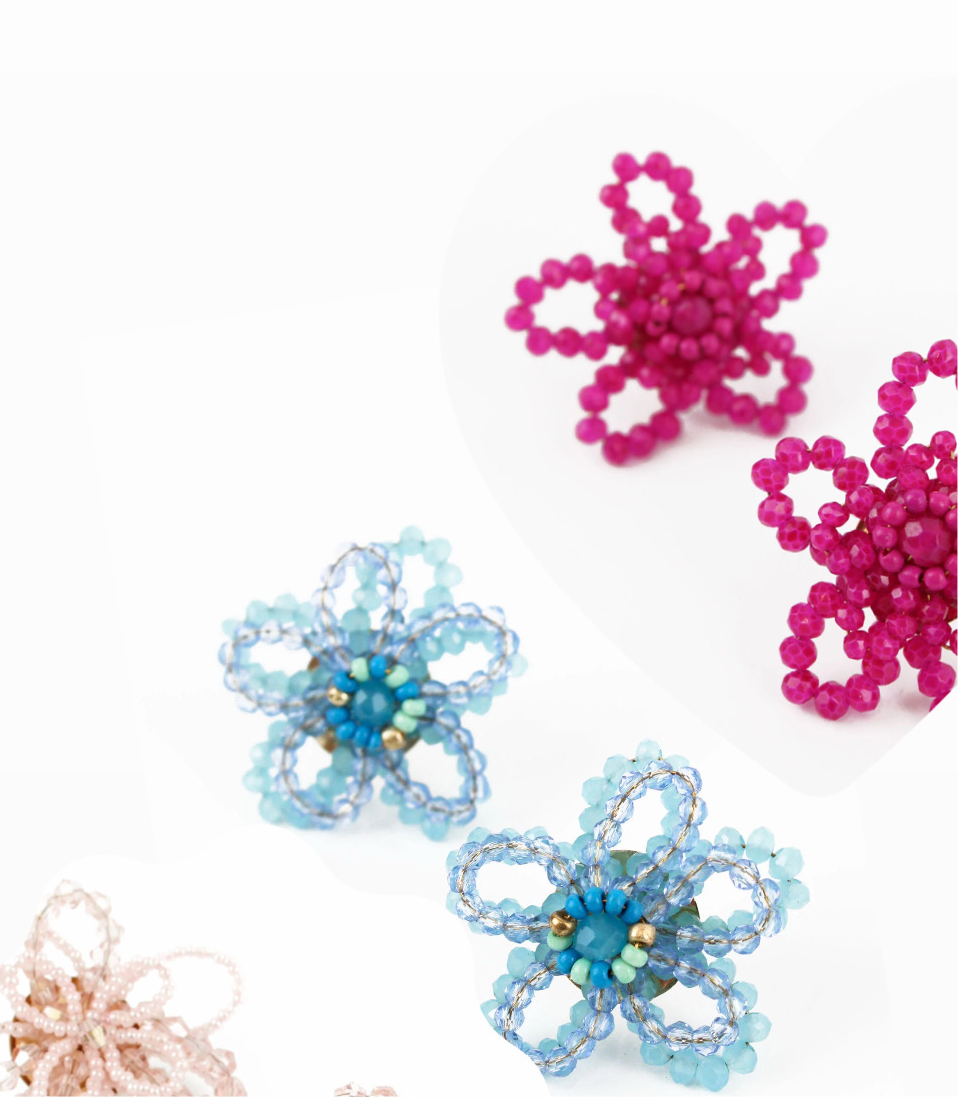 Large Flower Stud Earrings in Pink or Blue