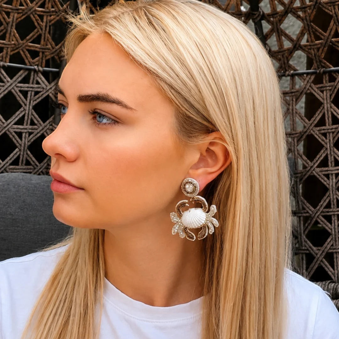 Bronze Embroidered Shell Crab Earrings