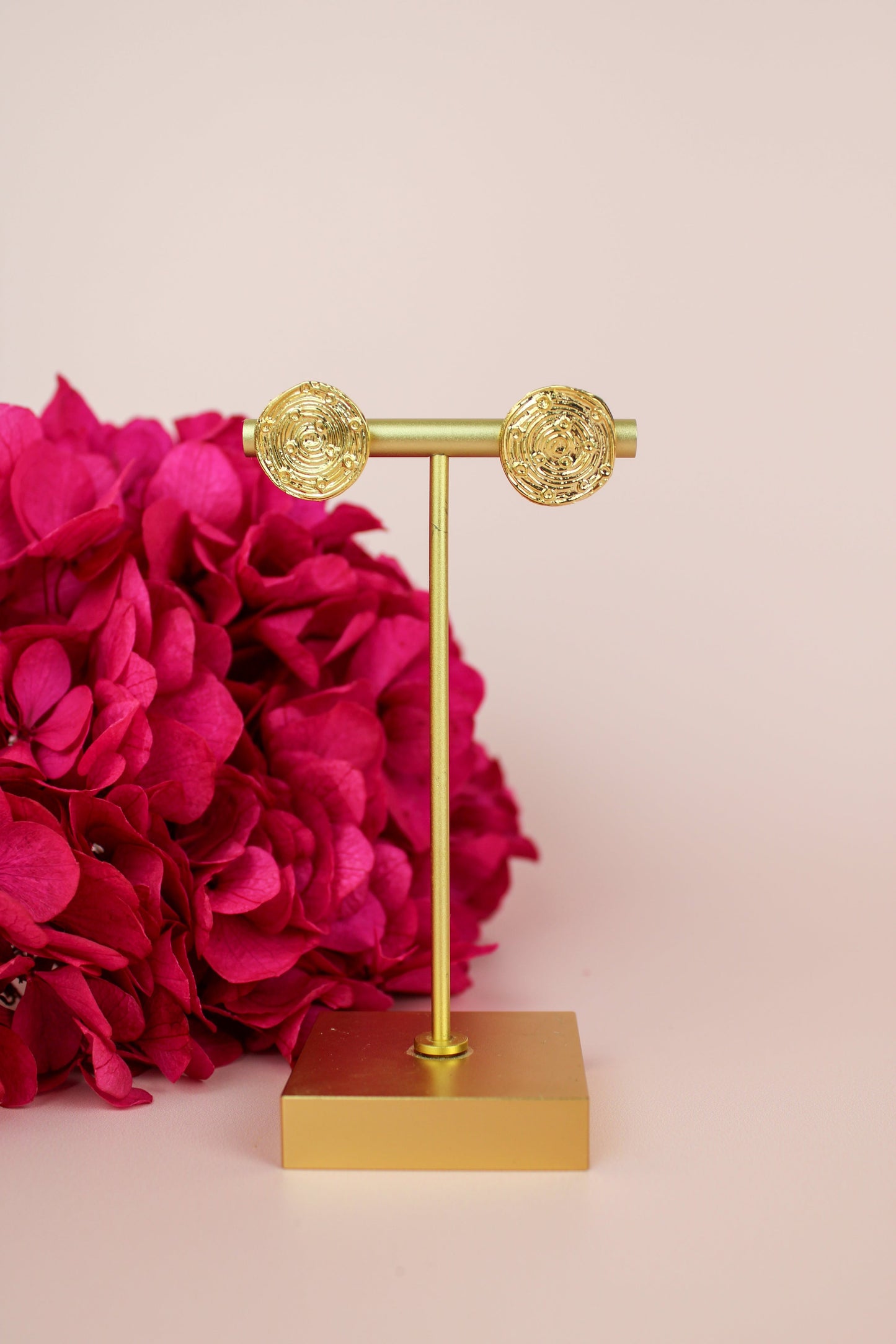 Gold Spiral Disc Statement Stud Earring