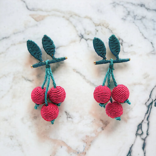 Raffia Cherry 🍒 Earrings