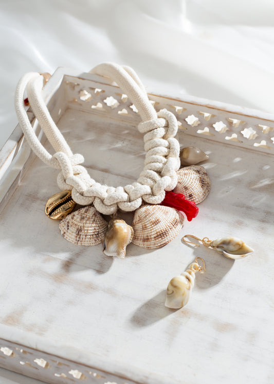 PRE-ORDER Island 🏝️ Girl - Ocean Bliss Rope Choker and Conch Earring Set - SENDING 4/5th SEPTEMBER