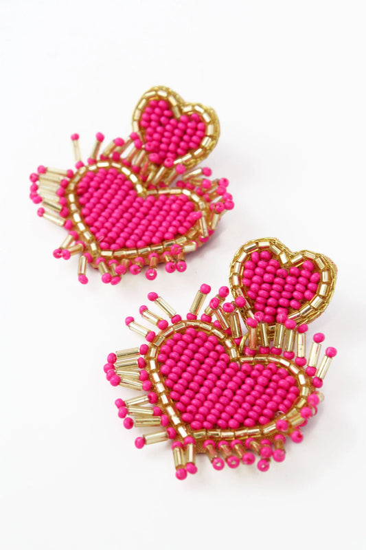 Pink Tassle Heart Earrings - Galentine Collection X