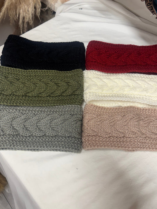Cable Knit Winter Headband with Fleece Lining