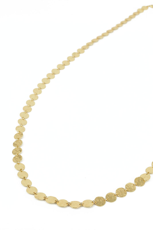 GOLD LONG HAMMERED DISC NECKLACE