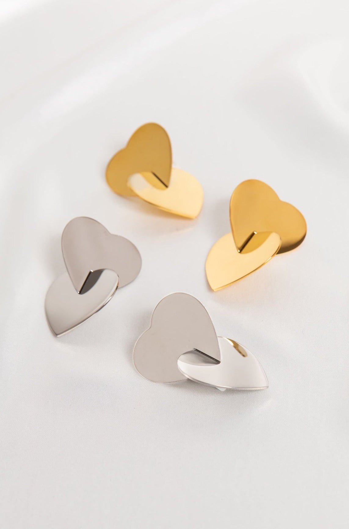 3D Linked Heart Earrings